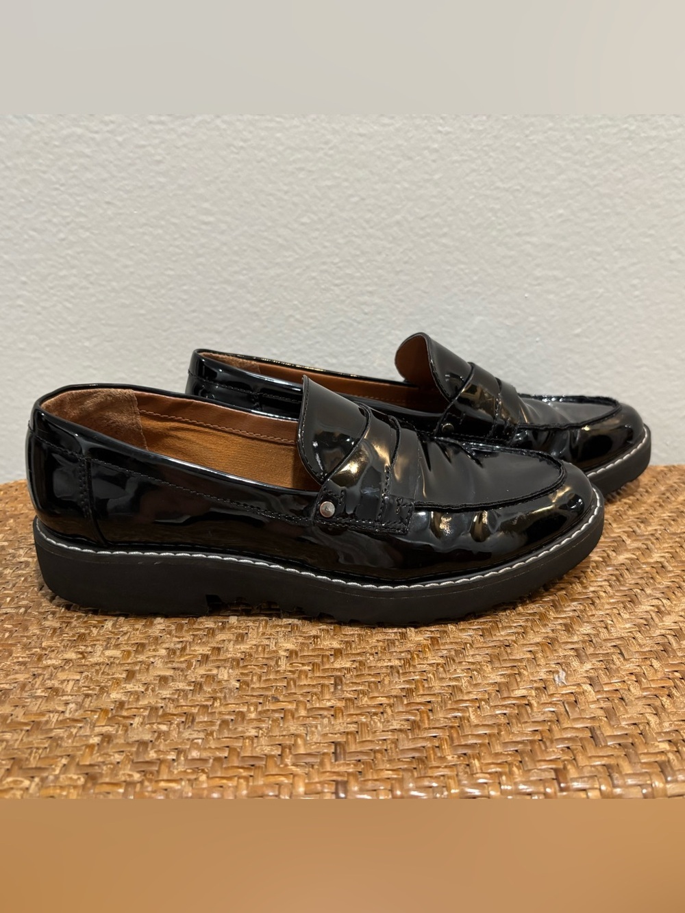 Franco Sarto Black Patent Leather Moccasin Loafers